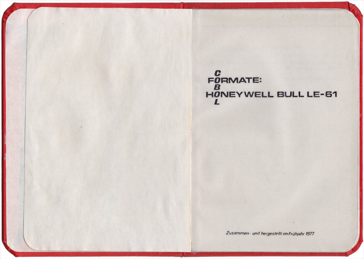 Innenseite des Fachbuchs »COBOL-Formate für die Honeywell Bull LE-61«